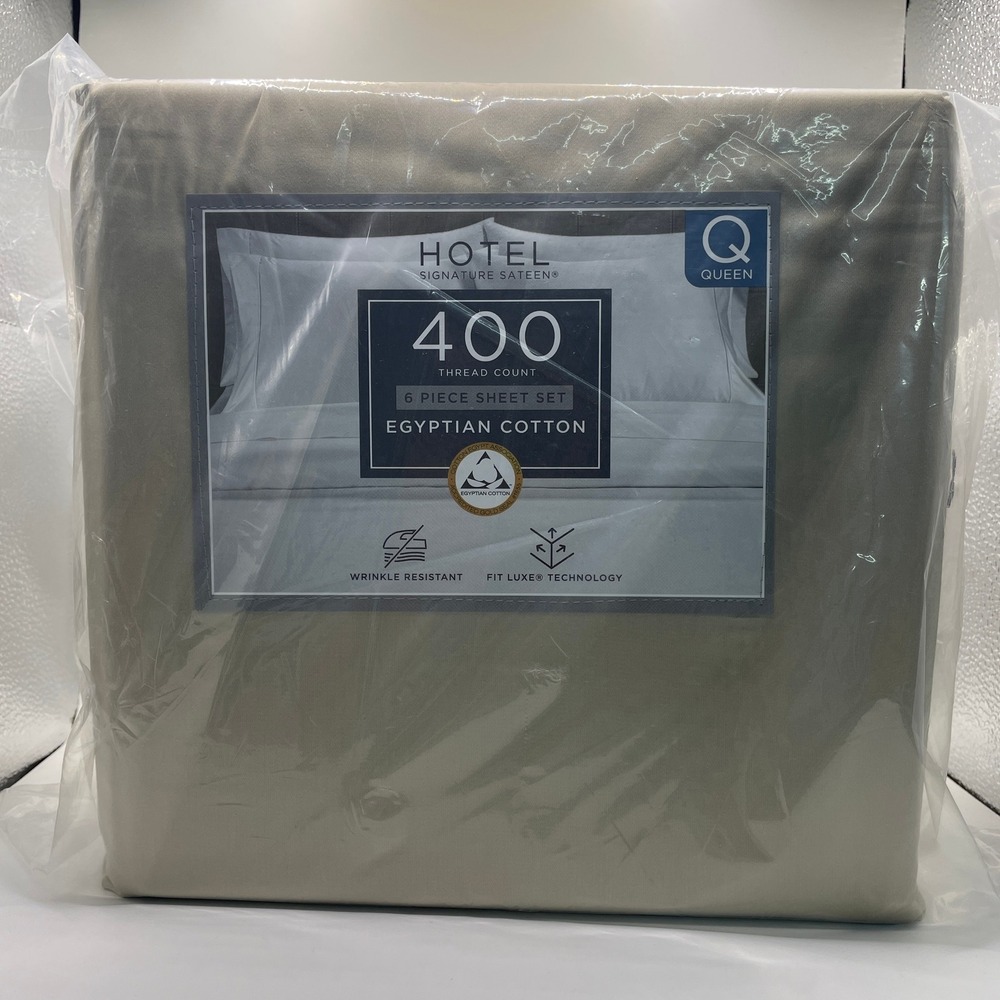 Hotel Signature Sateen Sheet Set Queen Tan NEW 400TC Egyptian Cotton 6pc 1728233